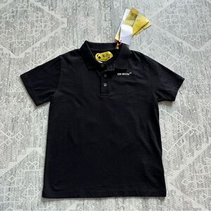 Off-White Kids Luxury Black Arrows Print Organic Cotton Polo Shirt Size 6 NWT